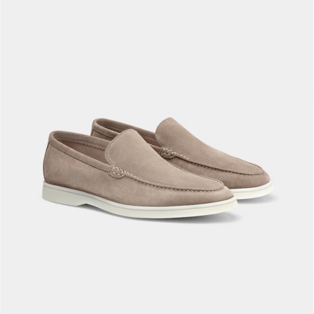 SUITSUPPLY Italian Calf Suede Slip-on Loafers, Sand, 41